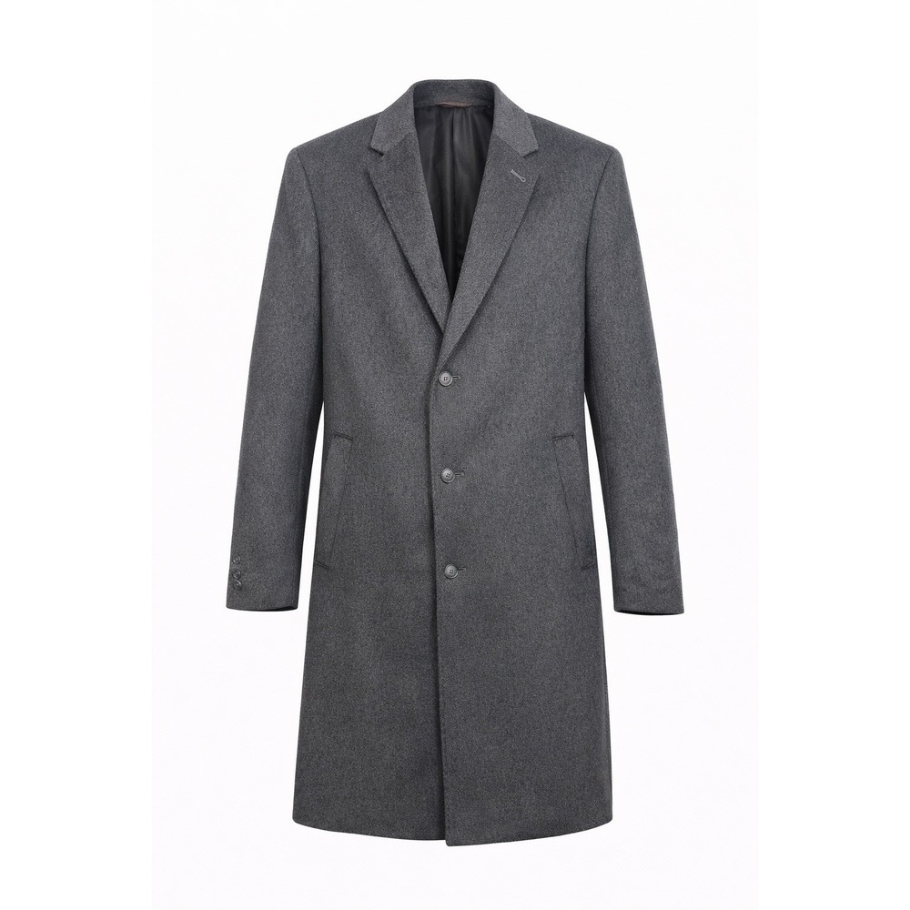 Pronto Uomo Long Overcoat Men's‎ 46R Grey Wool Single Breasted